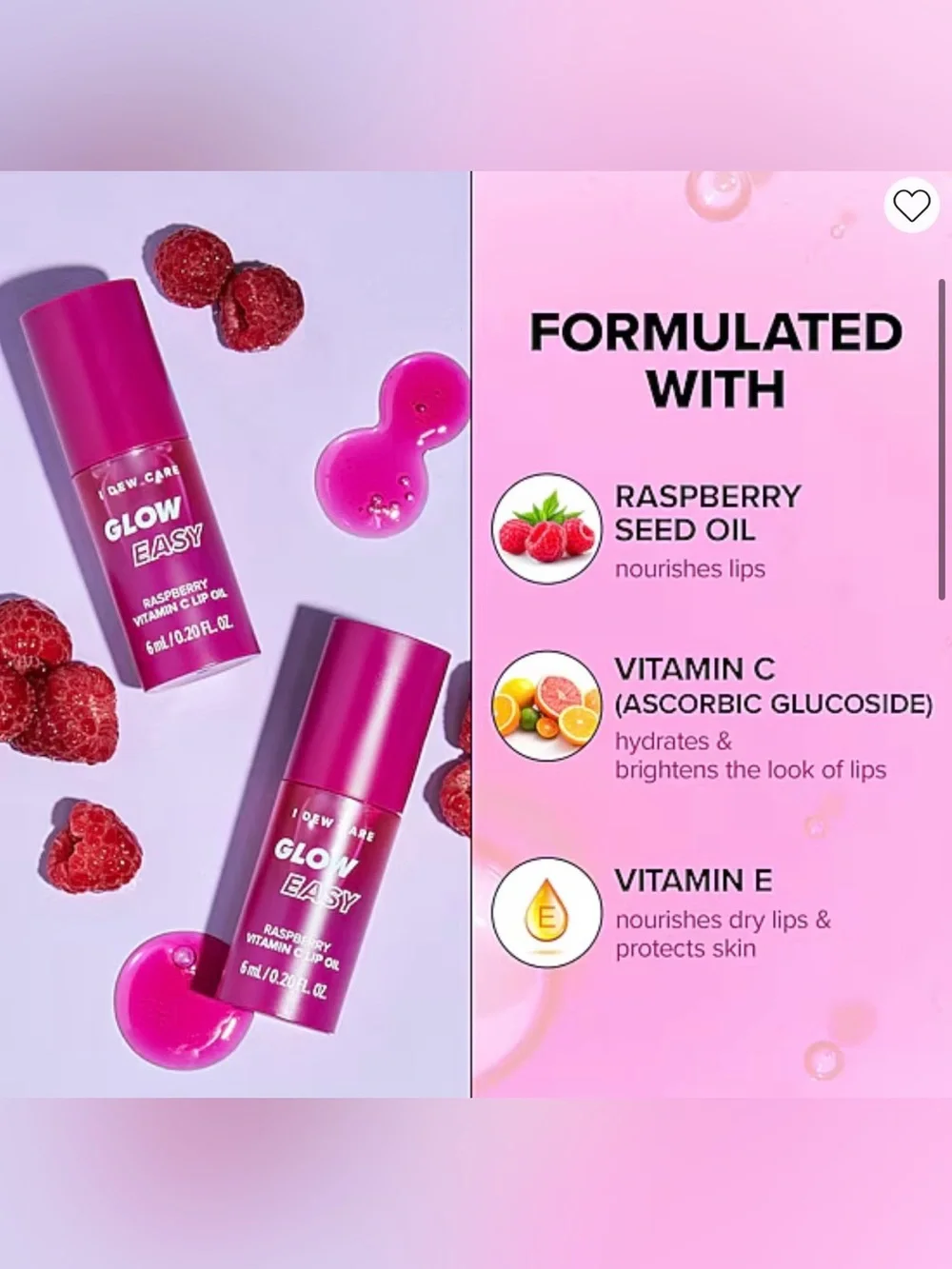 I Dew Care Glow Easy Raspberry Vitamin C Lip Oil 6ml BRAND NEW IN BOX